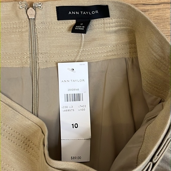 Ann Taylor | New tan linen blend midi pencil skirt Women’s size 10 front slit - Picture 5 of 9